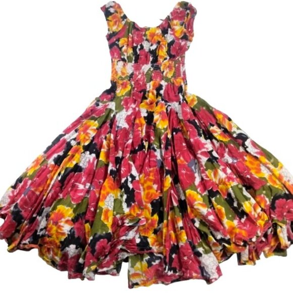Hot in Hollywood Dresses & Skirts - New Vtg Y2K 90s Size Medium Tropical Floral Hawaiian Dress Smocking Gauz…